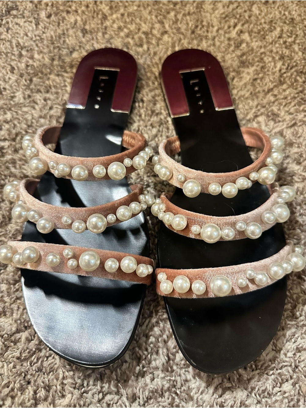 Leith Pink Velvet Pearl-Embellished Slide Sandals - Women - Picture 7 of 7
